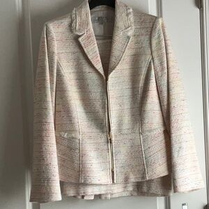 Tahari Cream Textured Suit with Notched Lapel